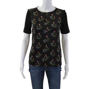 Derek Lam Women Basic Floral Black Short Sleeve Round Neck Blouse Size 0